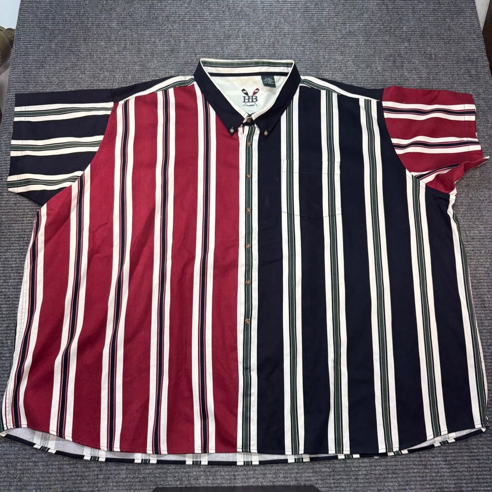 HB Classics Mens 6X Big Vertical Stripe Button Down Shirt Colorblock Maroon Navy